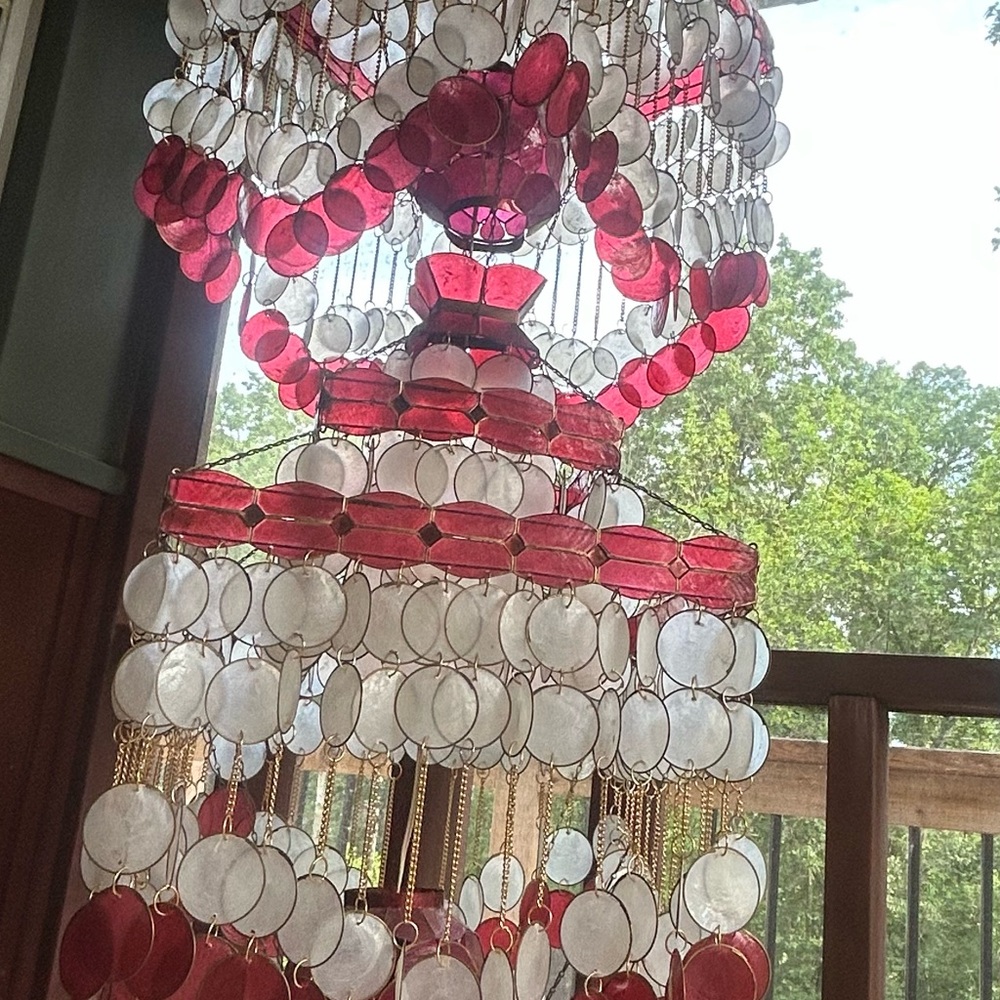 VINTAGE Elegant Red and White Capiz Shell Lantern